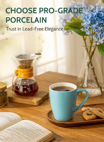 Miniatura 6 de Sweese Tazas de café de porcelana – 16 onzas (arriba al borde) para café, latte, té, cacao, juego de 4, turquesa