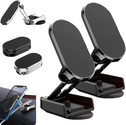 Miniatura 8 de Soporte magnético plegable de aleación para teléfono, soporte para teléfono de coche, soporte giratorio ajustable de 720 grados y plegable