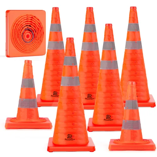 Miniatura 18 de RoadHero Paquete de 4 conos plegables de seguridad de tráfico de 28 pulgadas, conos emergentes multiusos con collar reflectante para seguridad vial