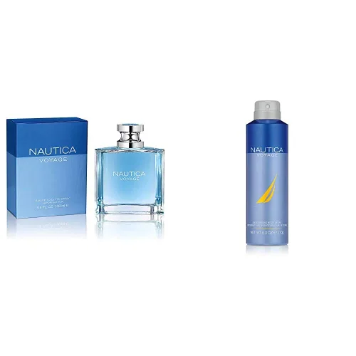 Nautica Voyage por Nautica para hombres: Eau De Toilette en espray de 3.4 fl oz (100 ml) y espray corporal Nautica Voyage, 6 fl oz (177.44 ml)