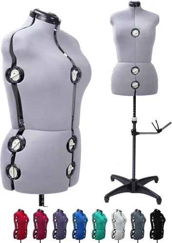 BHD BEAUTY Maniquí de Vestido de Tela Femenino Gris de 13 Diales Ajustable para Costura, Torso Corporal de Maniquí con Soporte de Trípode, Altura de