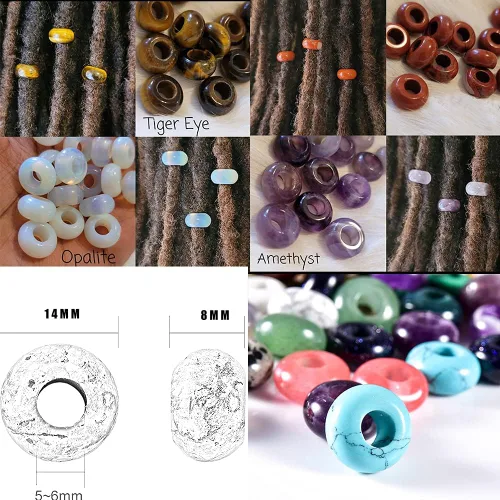 Miniatura 8 de Cuentas de piedra natural de agujero grande (0.23 a 0.236 pulgadas) pulidas Rondelle cuentas de piedras preciosas europeas para pulseras de dijes