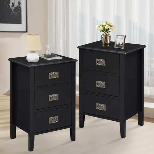 Miniatura 10 de VECELO Juego de 2 mesitas de noche para sala de estar, dormitorio, mesita de noche, muebles de acento vintage para espacios pequeños, patas de Negro