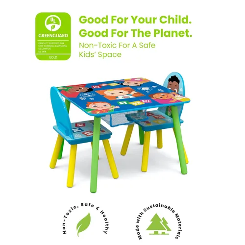 Miniatura 4 de Delta Children Juego de mesa y silla para niños con almacenamiento (2 sillas incluidas) y silla tapizada, madera CoComelon