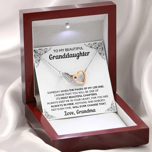 Miniatura 5 de Tarjeta de mensaje, collar con colgante To My Beautiful Granddaughter From Grandma Chapters Juego de collar de corazones entrelazados