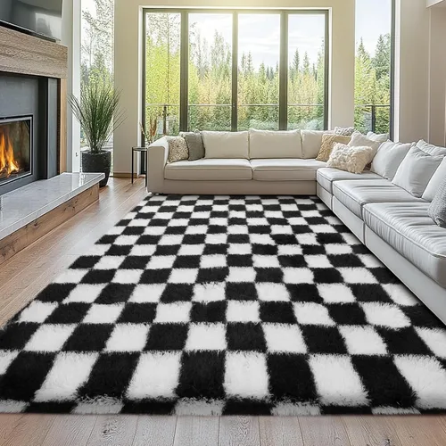 Miniatura 37 de Topmaxcs Alfombra de Área de Pelo Largo Negro para Dormitorio: 8x10 Alfombras de Área de Pelo Largo Esponjosas para Sala de Estar- Alfombras