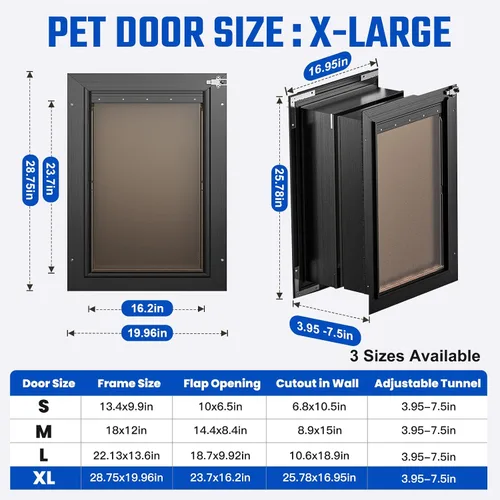 Miniatura 7 de Puerta para perro XL para pared, puerta de perro extra grande totalmente de aluminio, puerta de servicio pesado para mascotas, fácil de instalar, 2