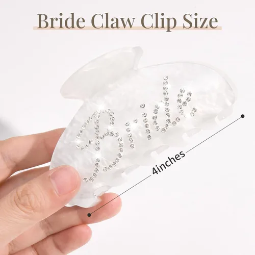 Miniatura 5 de Aileam - Pinza para el pelo de garra de novia, pinza de pelo acrílico blanco con diseño de plátano, logotipo de novia de diamantes de imitación