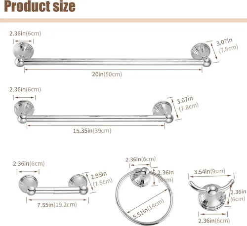 Miniatura 7 de Sagetta Juego de accesorios de baño, 5 piezas de accesorios de baño, soporte de pared, incluye barra de toalla de 20 pulgadas, barra de toalla de 16