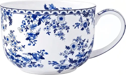 Miniatura 10 de Tazones de sopa de 25 onzas de porcelana con mangos, taza grande de sopa para café, cereal, avena, café con leche, sopa floral, taza de sopa