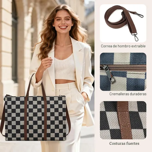 Miniatura 6 de Bolsa de mano para computadora portátil para mujer, bolsa de lona de 15.6 pulgadas, bolso de hombro para computadora, bolso de mensajero, bolso