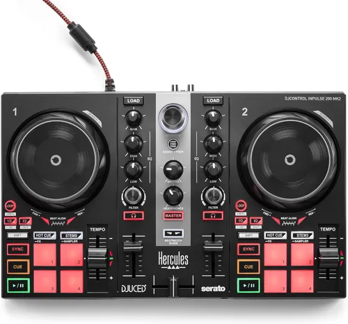 Hercules DJControl Inpulse 200 MK2 - Controlador compacto para DJ con guías de luz LED, funciones mejoradas y compatibilidad con el software DJUCED
