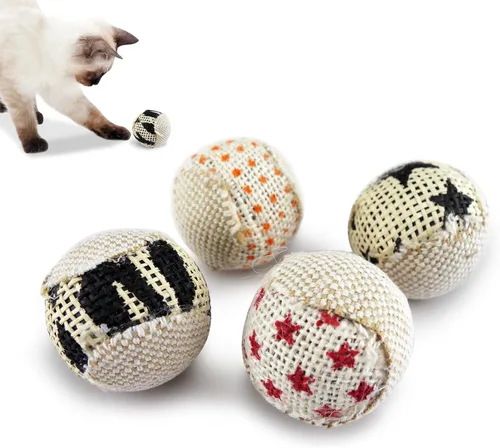 TTcat Pelotas de lona para gatos con campana en el interior, para gatos de interior, juguetes interactivos para masticar para gatos gatitos, paquete
