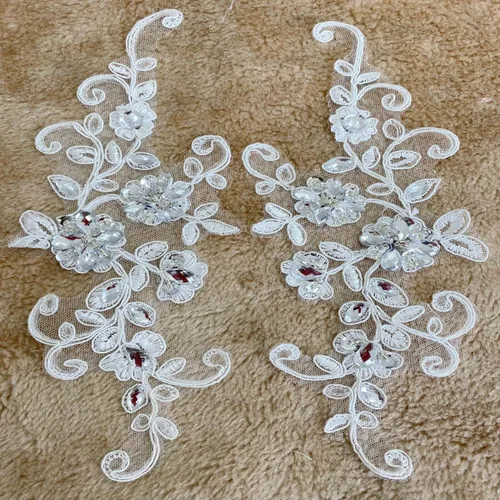 Miniatura 27 de Parches de tela de encaje fino bordados con diamantes de imitación bordados, decoración de vestido para coser en lentejuelas cuentas, accesorio
