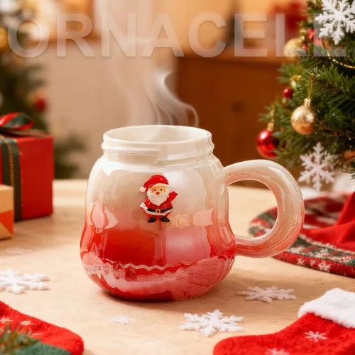 Miniatura 5 de Taza de Navidad, lindas tazas de té de cerámica con tapa de Santa, taza novedosa para leche, café, chocolate caliente, regalo de Navidad