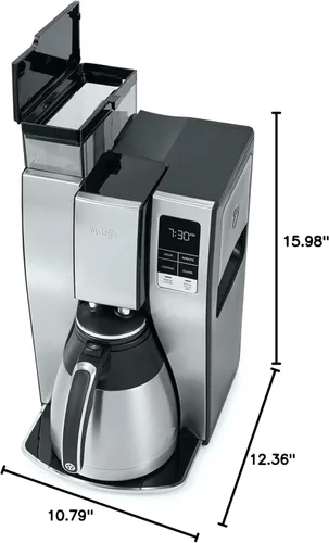 Miniatura 7 de Mr. Coffee Cafetera programable de 10 tazas, jarra térmica aislada, selección de fuerza de preparación, preparación ahora o más tarde, acero Acero