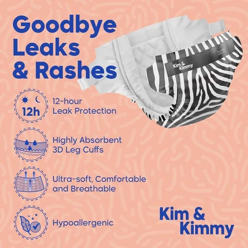 Miniatura 2 de Kim & Kimmy Pañales ecológicos, talla 6, 33-44 libras, 38 pañales – Protección contra fugas de 12 horas, sin erupciones, hipoalergénico, ultrasuave