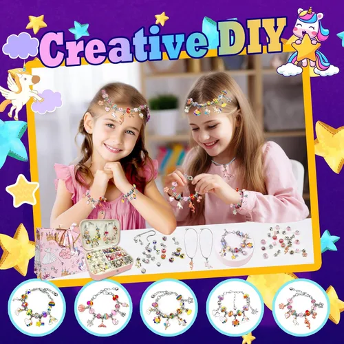 Miniatura 2 de Kit de Fabricación de Pulseras de Abalorios para Niñas de 8 a 12, Kit de Joyería de Bricolaje con Caja, Artes y Manualidades para Niños de 6 a 8