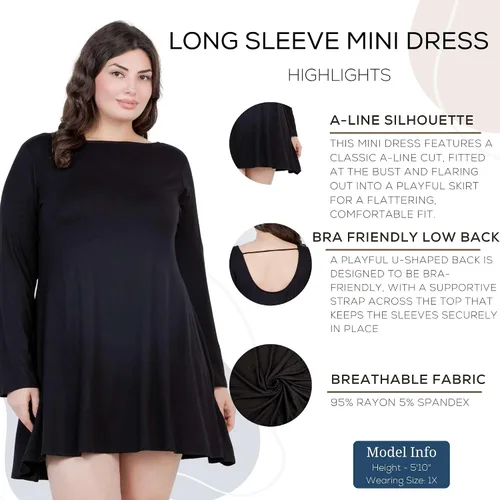 Miniatura 5 de Azules Vestido tipo túnica de manga larga para mujer, casual, cuello barco, con espalda redonda