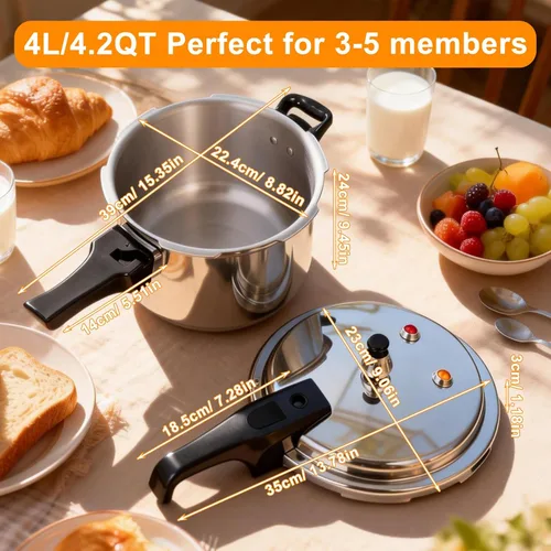 Miniatura 4 de DOITOOL Olla a presión de aluminio de 4.2 cuartos de galón, olla de cocción rápida, compatible con cocinas de inducción y estufas de gas