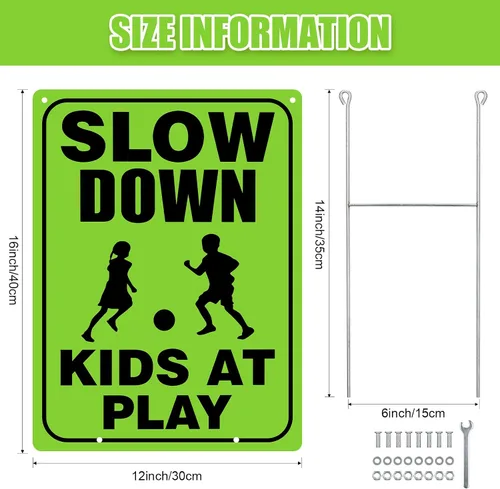 Miniatura 2 de Zonon 4 juegos de señales de seguridad para niños en juego con alambre de metal en H, tornillos reflectantes, impermeables, precaución para niños