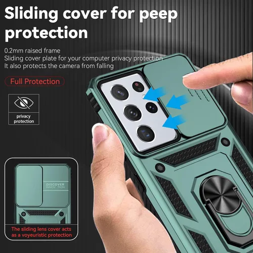 Miniatura 4 de Funda para teléfono S21 Ultra, con funda para cámara, [grado militar] 16 pies. Funda probada contra caídas con funda protectora magnética para Verde
