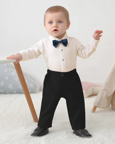 Miniatura 3 de DISAUR Ropa para bebé niño pequeño, 4 piezas, vestido de caballero, chaleco, pantalones, corbatín, conjuntos de traje de algodón