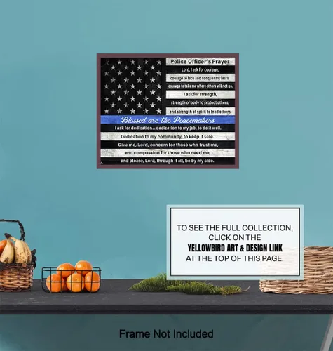Miniatura 7 de Arte de pared de oración de la policía GRANDE 11x14 - Decoración patriótica de la bandera americana de línea azul delgada - Arte de pared cristiano