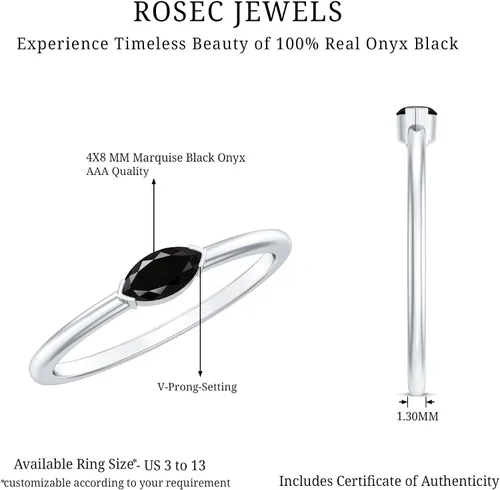 Miniatura 15 de Anillo de promesa de ónix negro natural certificado, calidad AAA, anillo de ónix East West, anillo de Pinky para mujer, listo para regalar