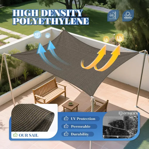 Miniatura 3 de ECOOPTS Toldo rectangular para patio, pérgola, jardín, tela HDPE con 95% de bloqueo UV (10 x 11 pies 10 pulgadas, marrón)