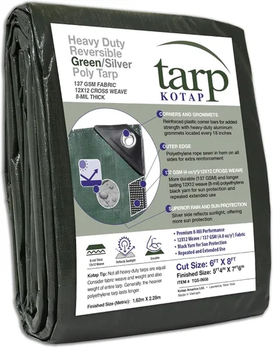 Kotap TGS-0608 - Lona de polietileno reversible de 8 mil con protección UV, 6 pies X 8 pies, verde-plata