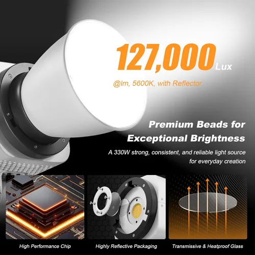 Miniatura 3 de Godox LA300Bi COB LED luz de video con bolsa de transporte 330W bicolor 2800K-6500K 127000Lux @3.3 ft 11FX efecto Bowens montaje luz continua
