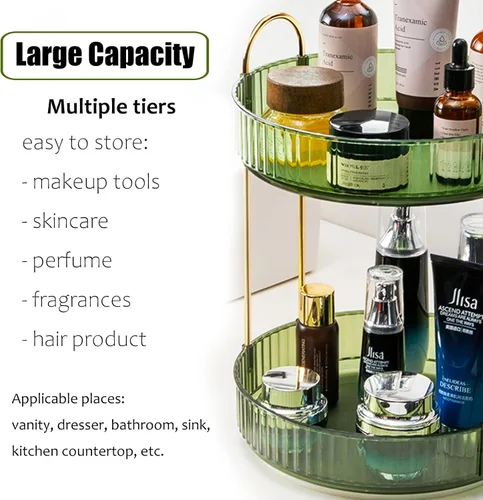 Miniatura 3 de Organizador de Maquillaje Giratorio de Encimera de 2 Niveles Bandejas Lazy Susan Transparente Almacenamiento de Cuidado de la Piel y Perfume