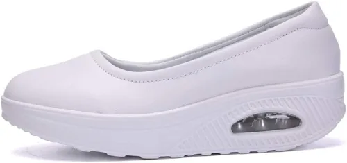 Miniatura 4 de Mocasines de cuña para mujer, cómodos zapatos de suela gruesa con amortiguación de aire, plataforma antideslizante, zapatos de enfermería de cuero