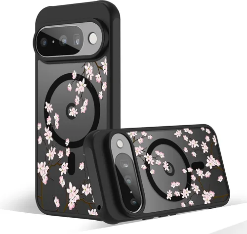 Miniatura 41 de Funda magnética para Google Pixel 10A [Compatible con MagSafe] Funda con patrón floral de flores negras para mujeres y niñas, con borde de TPU Rama