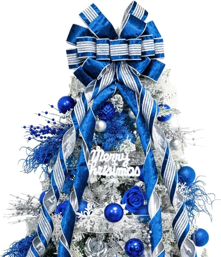 Miniatura 11 de Hismir Lazo grande de 53 x 13 pulgadas con serpentina de purpurina, lazos decorativos para árbol de Navidad, corona, puerta, festival, decoración