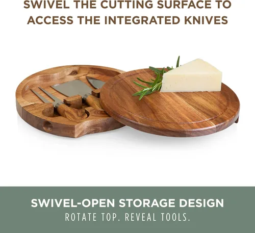 Miniatura 5 de TOSCANA - un set de tabla de queso de brie de madera de acacia y cuchillo de la marca Picnic Time - Set de tabla de embutidos - Tabla de cortar