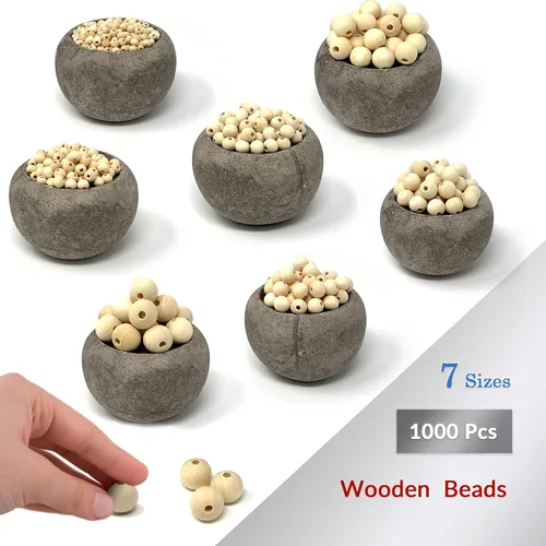 Miniatura 2 de 1000 cuentas de madera natural, cuentas redondas de madera sin terminar, cuentas decorativas de madera sueltas para manualidades, 7 tamaños
