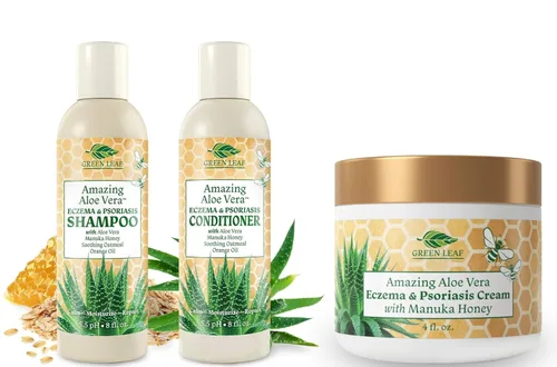 Juego de champú y acondicionador para eccema y psoriasis con crema de eccema de miel de manuka - Tratamiento para el cuero cabelludo seco -