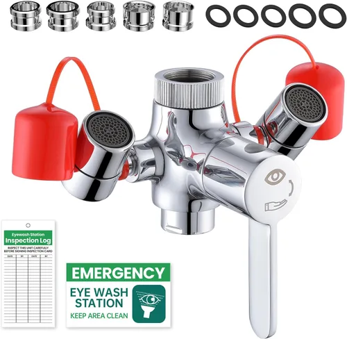 Miniatura 8 de Estación de lavado de ojos montada en grifo con tapa, unidad de lavado de ojos de emergencia para laboratorio, fábrica, sitio industrial, oficina