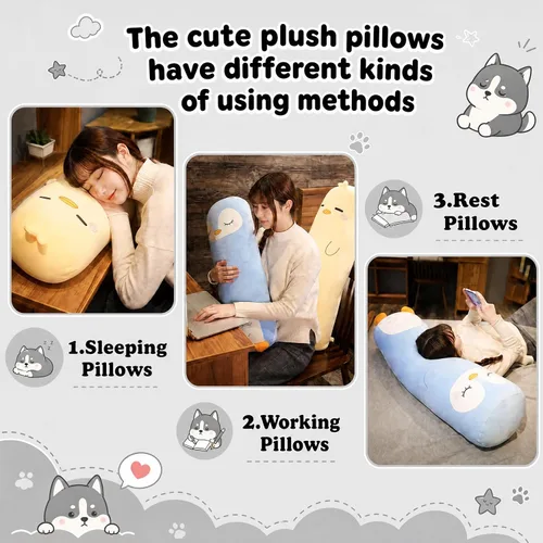 Miniatura 4 de Lindas almohadas corporales largas de felpa de 33 pulgadas, almohadas de peluche con forma de animal para el cuerpo, almohadas de algodón suave
