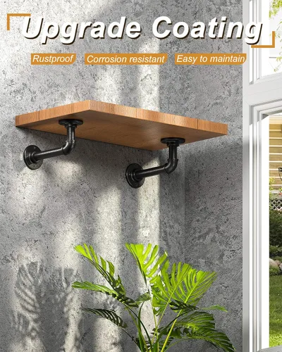 Miniatura 3 de LuckIn Soportes de estante de tubo para estantes flotantes de 6, 8, 10 pulgadas, soporte de tubo de hierro industrial, soportes de estantería