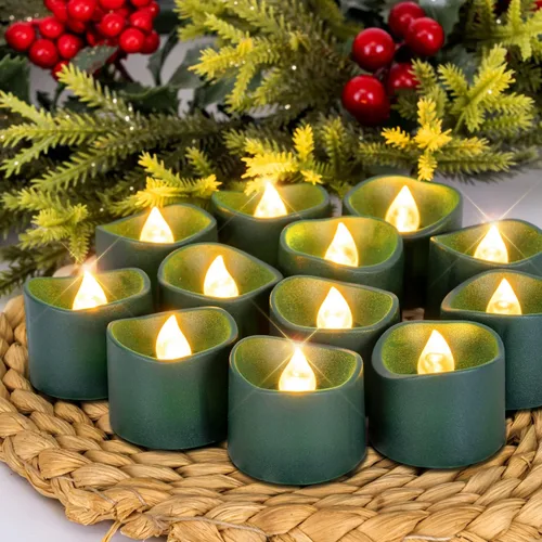 Miniatura 3 de Homemory - Paquete de 12 velas de té verdes, a pilas, duran más de 200 horas, sin llama, parpadeantes, falsas, eléctricas, LED, para Navidad