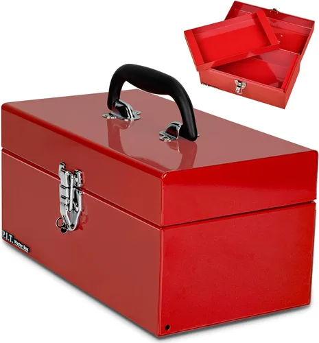 Miniatura 12 de P.I.T. Caja de herramientas de 12 pulgadas, pequeña caja de herramientas portátil de acero con cierre de pestillo de metal para el hogar, almacén
