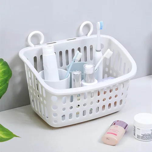 Miniatura 4 de 3 piezas de cestas colgantes de plástico para ducha, organizador de cestas colgantes con ganchos, cesta de almacenamiento colgante pequeña