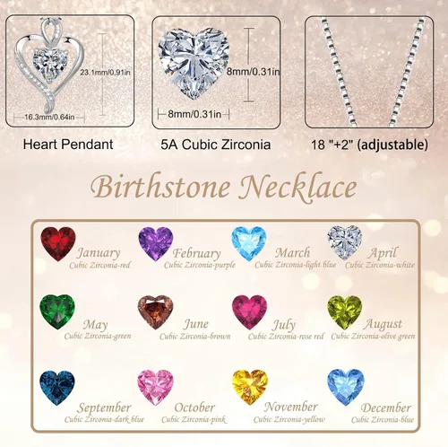 Miniatura 3 de LAVUMO Heart Necklaces for Women 925 Sterling Silver Pendant Jewelry Necklace Silver Rose Gold Love Birthstone Necklace for Her Girlfriend Wife