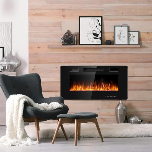 Miniatura 2 de ORALNER Chimenea eléctrica de 36 pulgadas, empotrada y montada en la pared con 12 efectos de llama, 5 brillo, control remoto y temporizador de 8