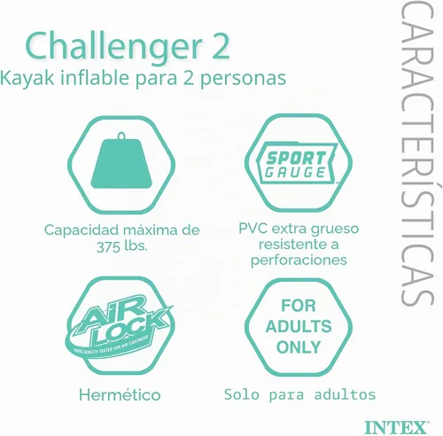 Miniatura 5 de Set de Bote Hinchable Intex Challenger 2: Incluye Remos Deluxe de 48 Pulgadas y Bomba de Alta Potencia Amarillo
