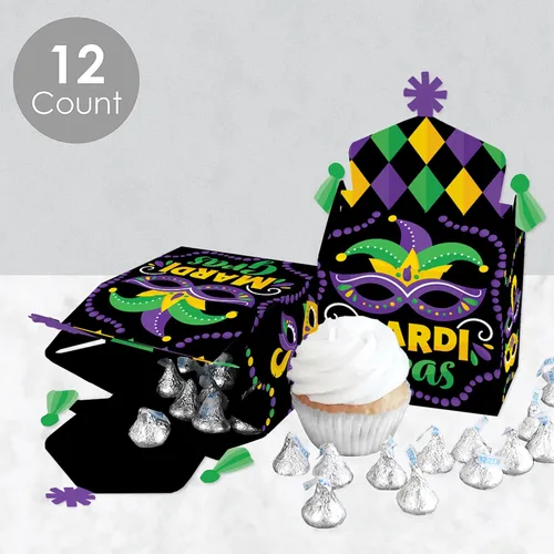 Miniatura 3 de Big Dot of Happiness Máscara colorida de Mardi Gras, caja de golosinas, recuerdos de fiesta, cajas de golosinas para fiesta de máscaras, juego de 12