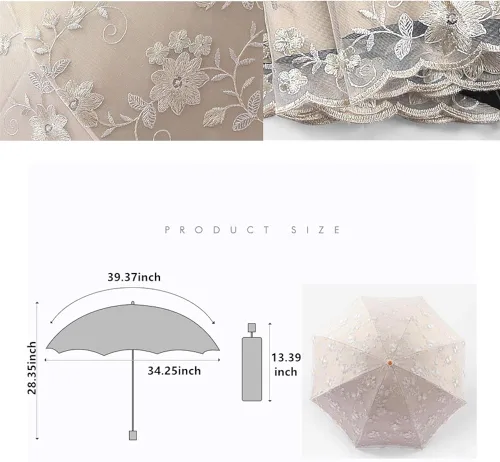Miniatura 4 de Honeystore - Sombrilla decorativa con diseño de flores y flores de encaje